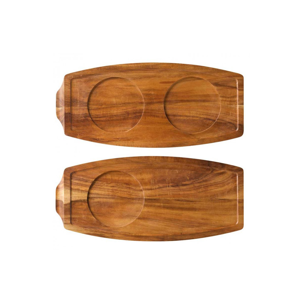 Acacia Wood Steak Platter 13.5x8.75" (34x22cm) - Sides: With Juice Catcher / Plain