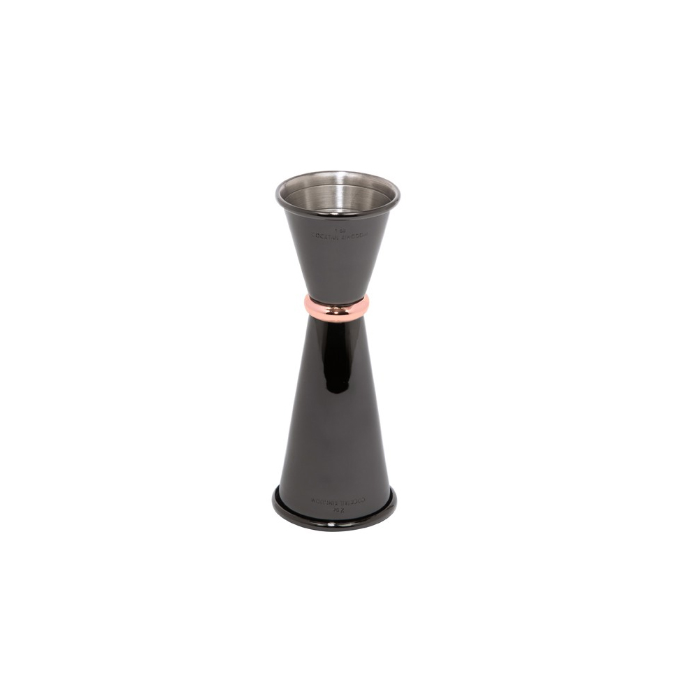 Japanese Style Jigger 1oz-2oz - Gunmetal Black with Copper-Plated Ring