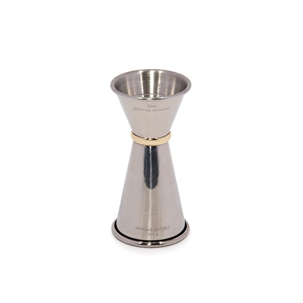 Japanese Style Jigger 1oz /1 1/2 Stainless Steel, Mirror Finish Gold-Plated Ring