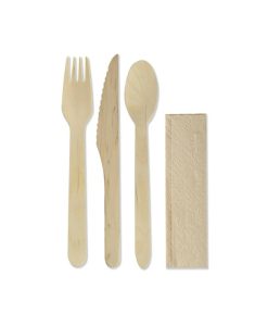 Disposable Kit 4P Wood Spoon, Fork, Knife, Napkin Pack Of 500 Earth Essentials