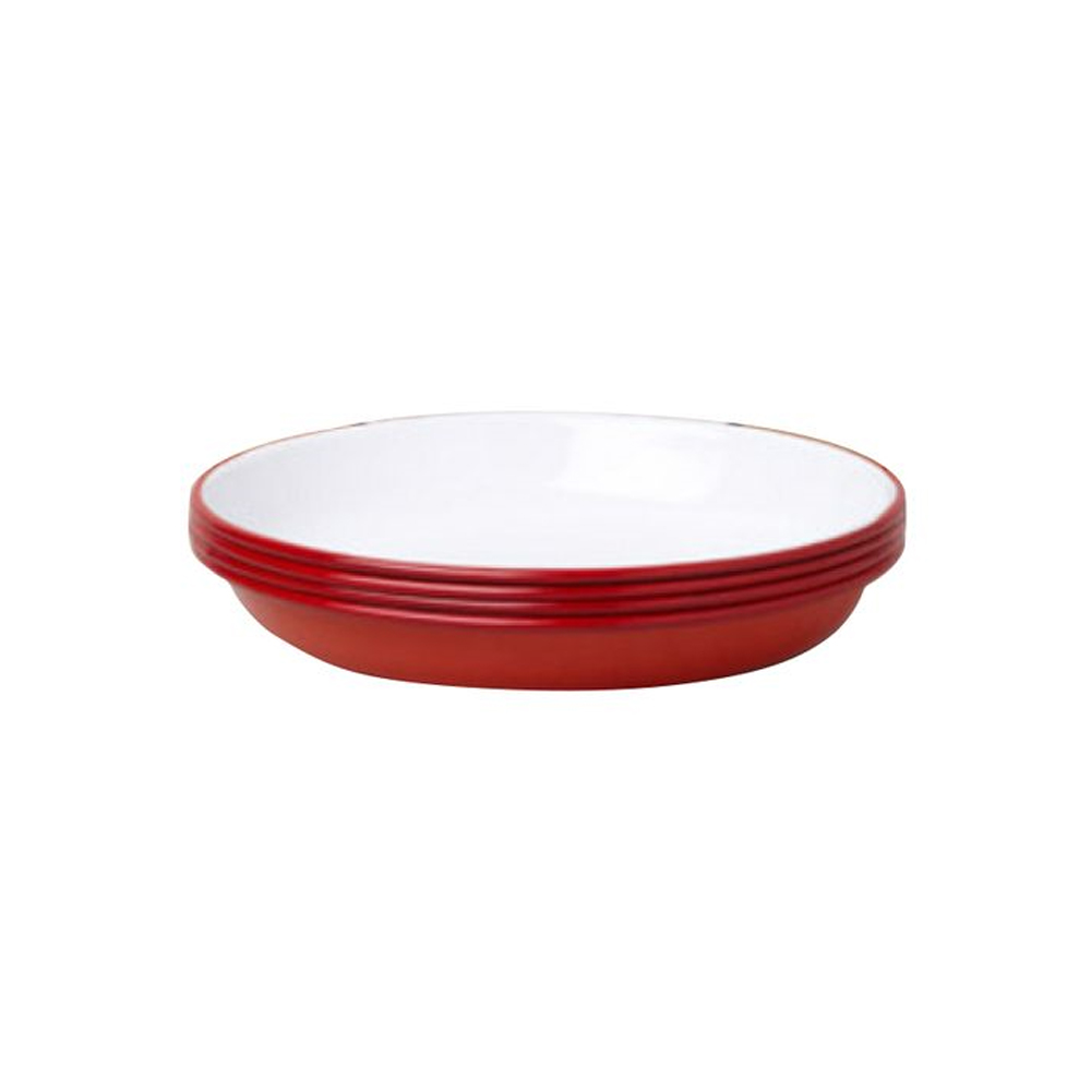 Steel Enamel Round Deep Plate Pillarbox Red 22Cm (4 Pieces)