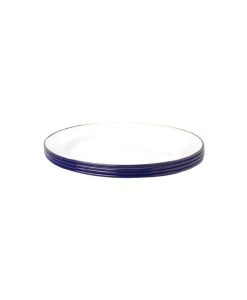 Steel Enamel Round White Flat Plate With Blue Rim 24Cm (4 Pieces)