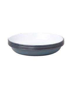 Steel Enamel Round Deep Plate Pigeon Grey 22cm (4 Pieces)
