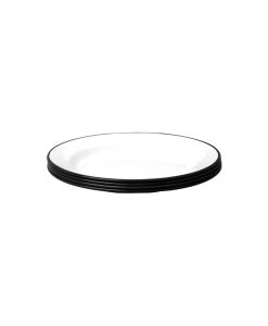 Steel Enamel Round White Flat Plate With Black Rim 24Cm (4 Pieces)